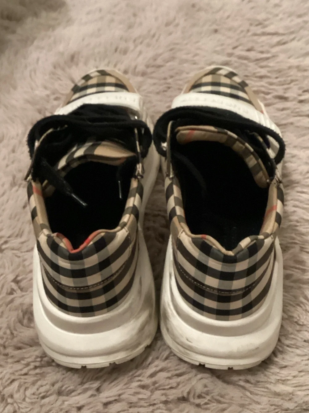 Burberry Beige Check & Black Strap Sneakers